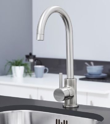 EVO ELERA BRUSHED NICKEL MONO SINGLE LEVER SIDE ACTION SWAN NECK KITCHEN SINK MIXER TAP with SWIVEL SPOUT, KTAP006BN EVO ELERA BRUSHED NICKEL MONO SINGLE LEVER SIDE ACTION SWAN NECK KITCHEN SINK MIXER TAP with SWIVEL SPOUT, KTAP006BN
